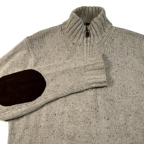 Polo Ralph Lauren Mens Large 1/4 Zip Pullover Sweater Elbow Patch Cotton Hemp - Picture 5 of 9